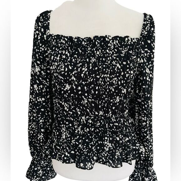 a.new.day black & white smocked on/off shoulder long sleeved top size M - Picture 4 of 10
